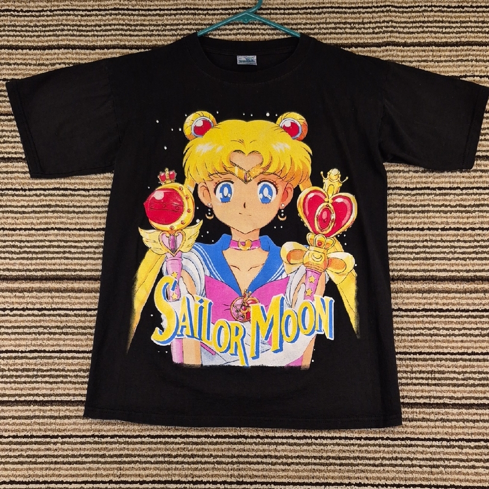 SAILOR MOON Anime Thessh Black Cotton Double Sided Medium Mens T‎ Shirt RARE